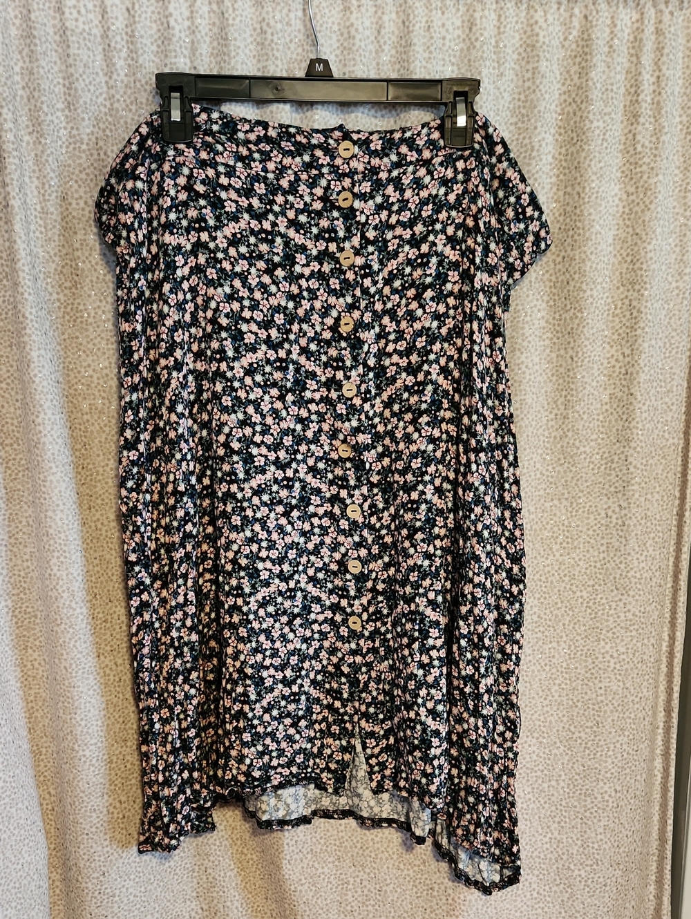 Maurices Black Midi Skirt with Pink Floral Button-Front FINAL PRICE